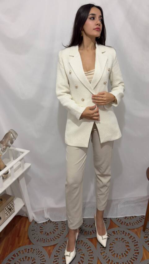 CHANEL DÜZ BEYAZ CEKET - 7