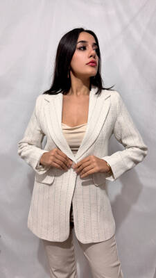 CHANEL MAVİ ÇİZGİLİ EKRU CEKET - 3