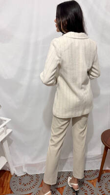 CHANEL MAVİ ÇİZGİLİ EKRU CEKET - 6