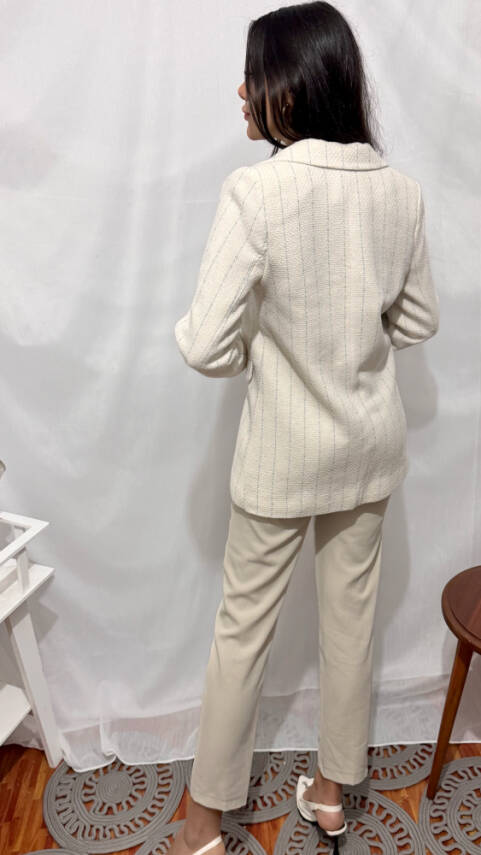 CHANEL MAVİ ÇİZGİLİ EKRU CEKET - 6