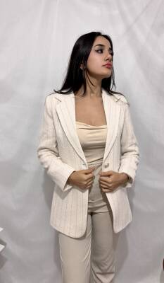 CHANEL PEMBE ÇİZGİLİ EKRU CEKET - 3