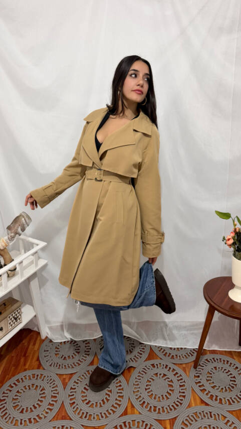 KOL KEMERLİ TRENÇKOT CAMEL  - 1