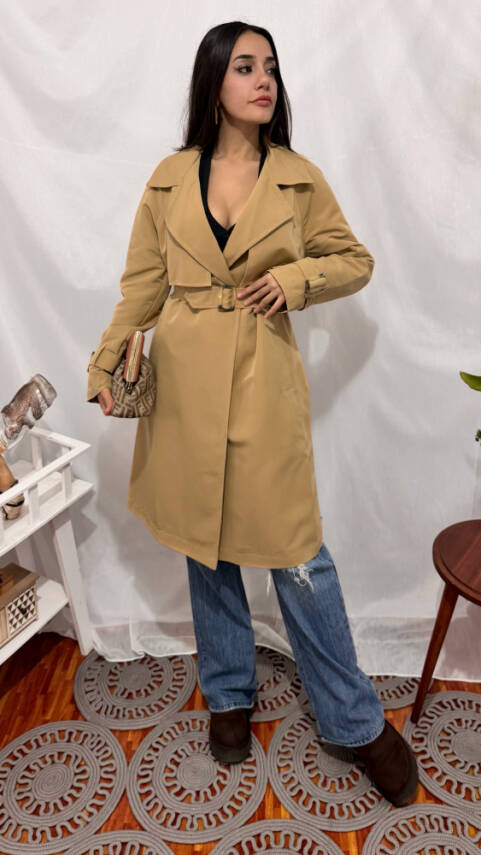 KOL KEMERLİ TRENÇKOT CAMEL  - 3