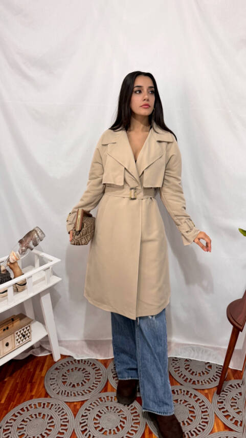 KOL KEMERLİ TRENÇKOT BEJ - 1