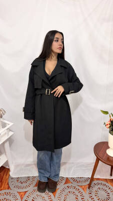 KOL KEMERLİ TRENÇKOT SİYAH