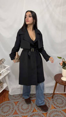 KOL KEMERLİ TRENÇKOT SİYAH - 2