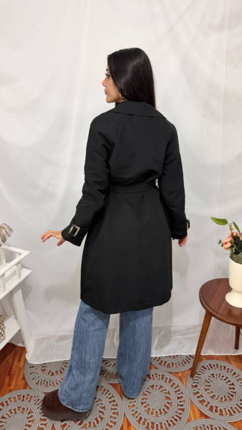 KOL KEMERLİ TRENÇKOT SİYAH - 3