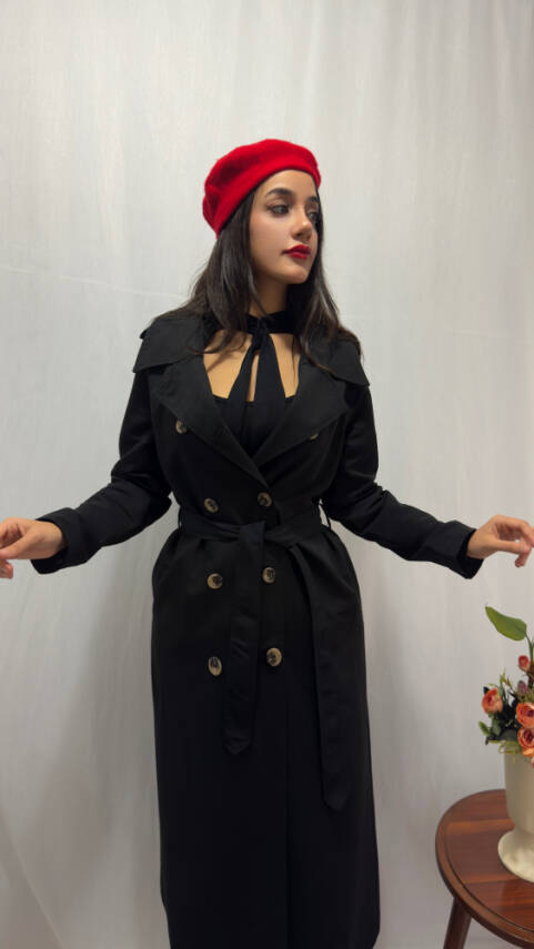 TAM BOY TRENÇKOT - SİYAH  - 2